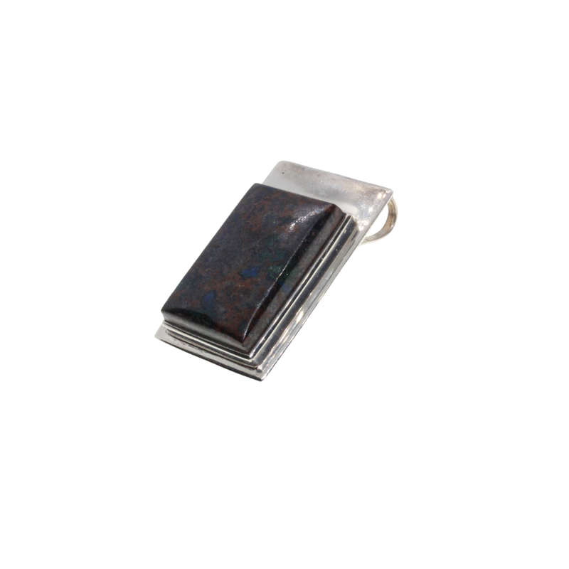 Pendant - 925 Silver Rectangular Brown Stone Cabochon Design Pendant. Stamped. - ML2848