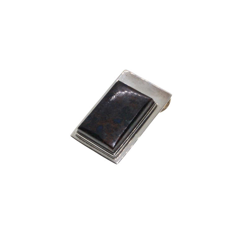 Pendant - 925 Silver Rectangular Brown Stone Cabochon Design Pendant. Stamped. - ML2848