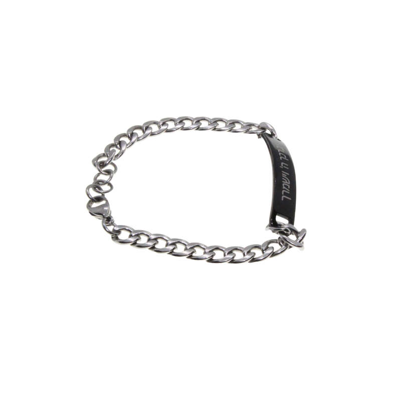 Bracelet - Silver Tone ID Bracelet. Black Strip. Hebrew.  (Hashem will bless and guide you) - ML2856