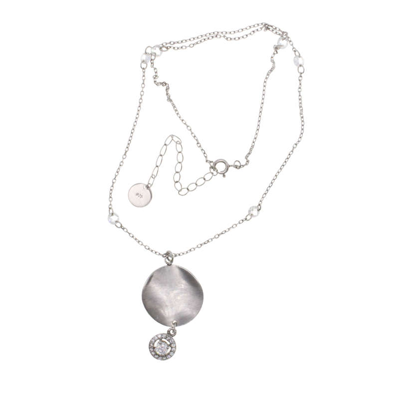 Necklace - Stamped 925 Silver Angel. Chain Diamantes. Disc/ Hanging Charm Diamante in centre - ML...