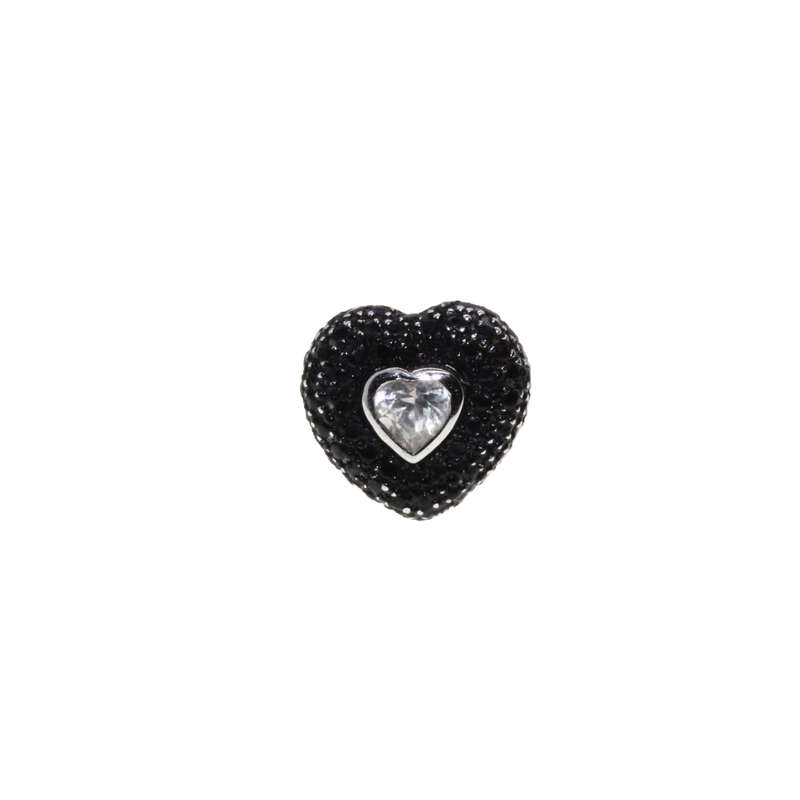 Ring - Silver Tone Heart Shape Black Marcasite Ring. Clear Heart Stone in Centre - ML2858