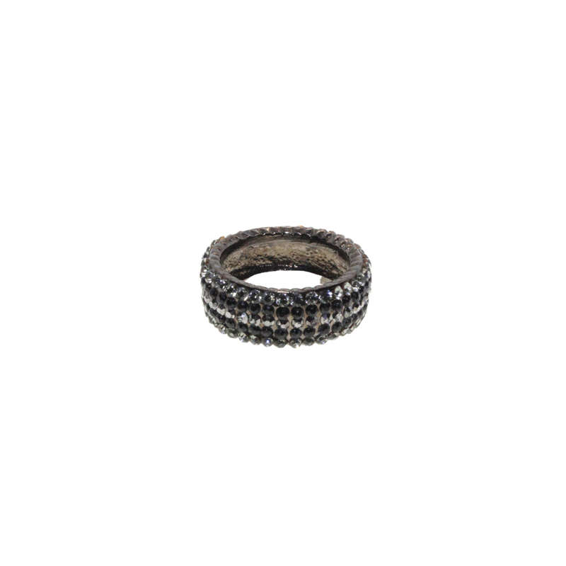 Ring - Dark Metal Tone with 3 Rows of Clear Diamantes and 2 Rows of Black Diamantes - ML2861