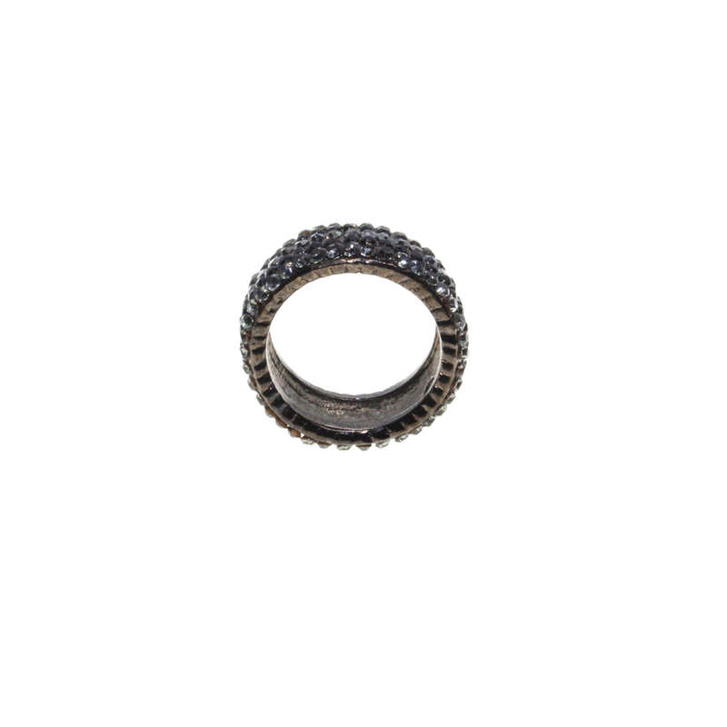 Ring - Dark Metal Tone with 3 Rows of Clear Diamantes and 2 Rows of Black Diamantes - ML2861