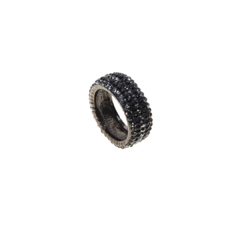 Ring - Dark Metal Tone with 3 Rows of Clear Diamantes and 2 Rows of Black Diamantes - ML2861