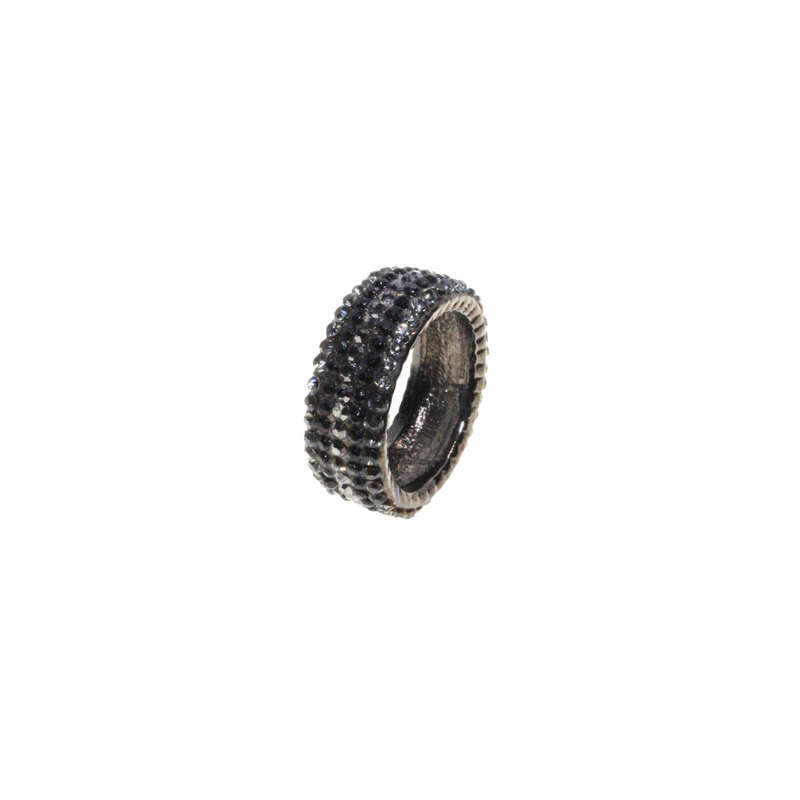 Ring - Dark Metal Tone with 3 Rows of Clear Diamantes and 2 Rows of Black Diamantes - ML2861