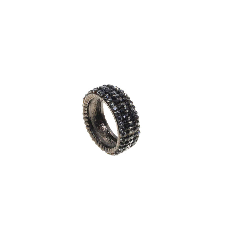 Ring - Dark Metal Tone with 3 Rows of Clear Diamantes and 2 Rows of Black Diamantes - ML2861