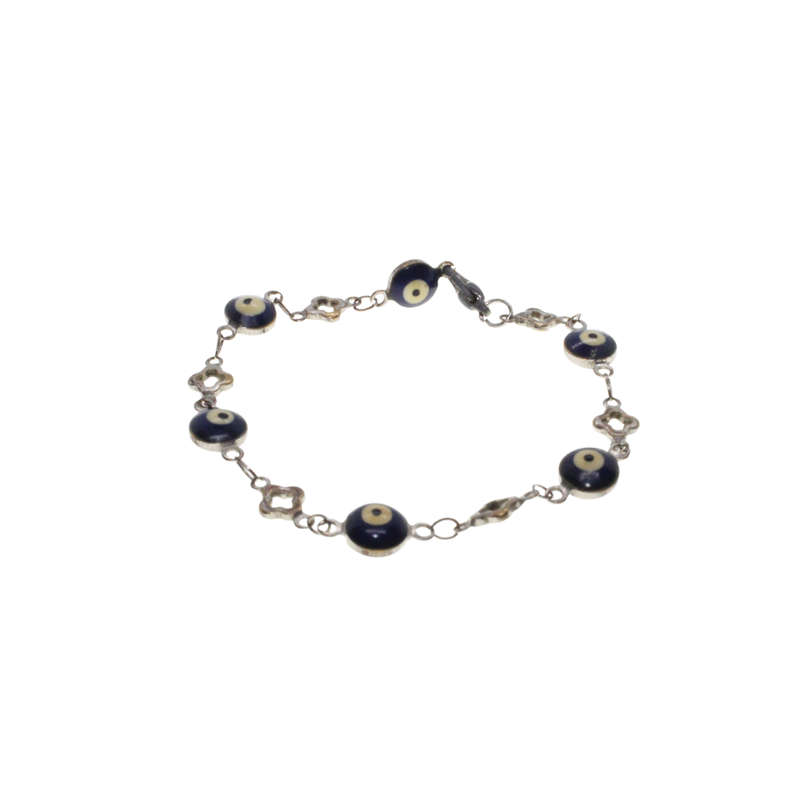 Bracelet - Silver Tone Evil Eye with 4 Leaf Clover Style Links - ML2862