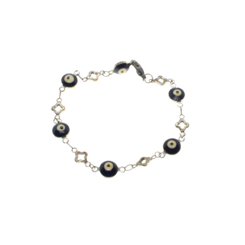 Bracelet - Silver Tone Evil Eye with 4 Leaf Clover Style Links - ML2862
