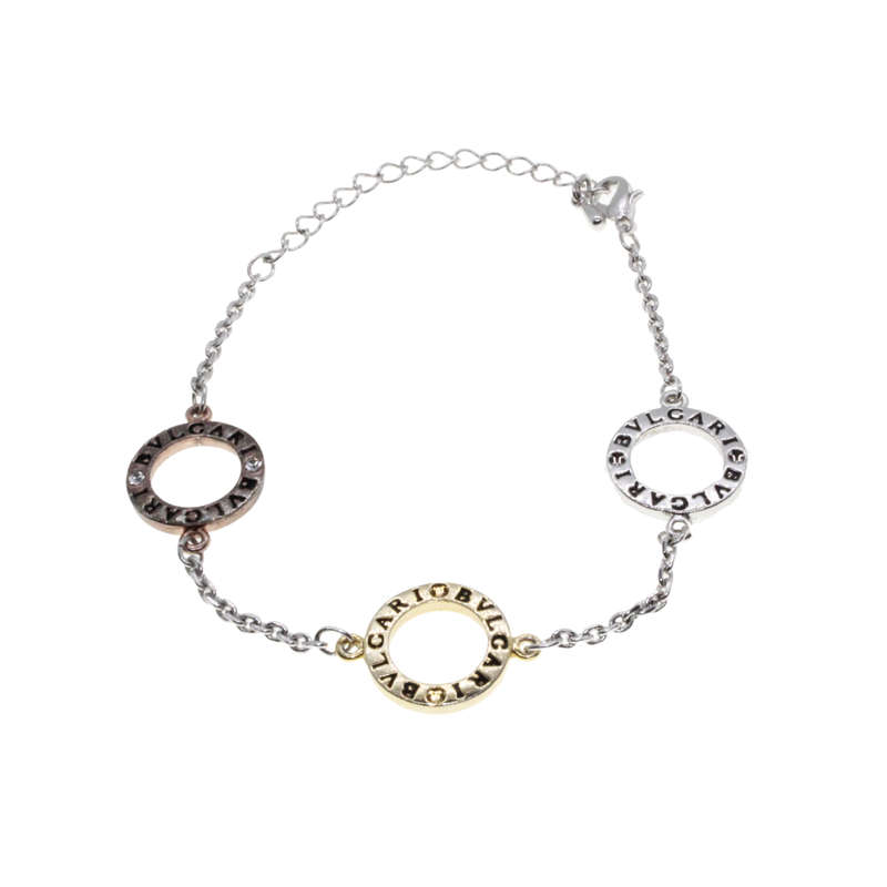 Bracelet - Silver Tone with 3 Bvlgari Stamped Rings and Lobster Claw Clasp - ML2866