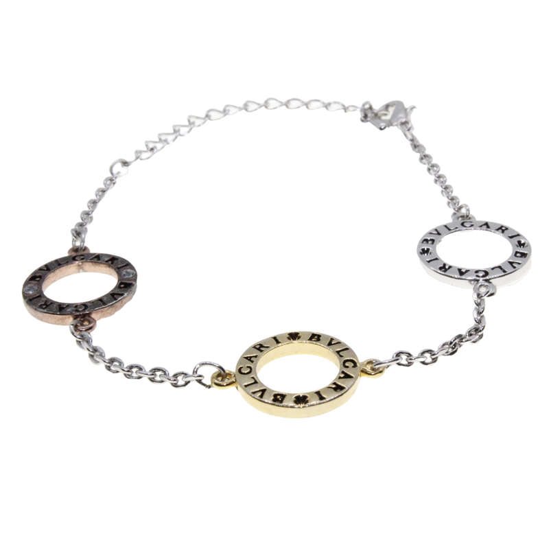 Bracelet - Silver Tone with 3 Bvlgari Stamped Rings and Lobster Claw Clasp - ML2866
