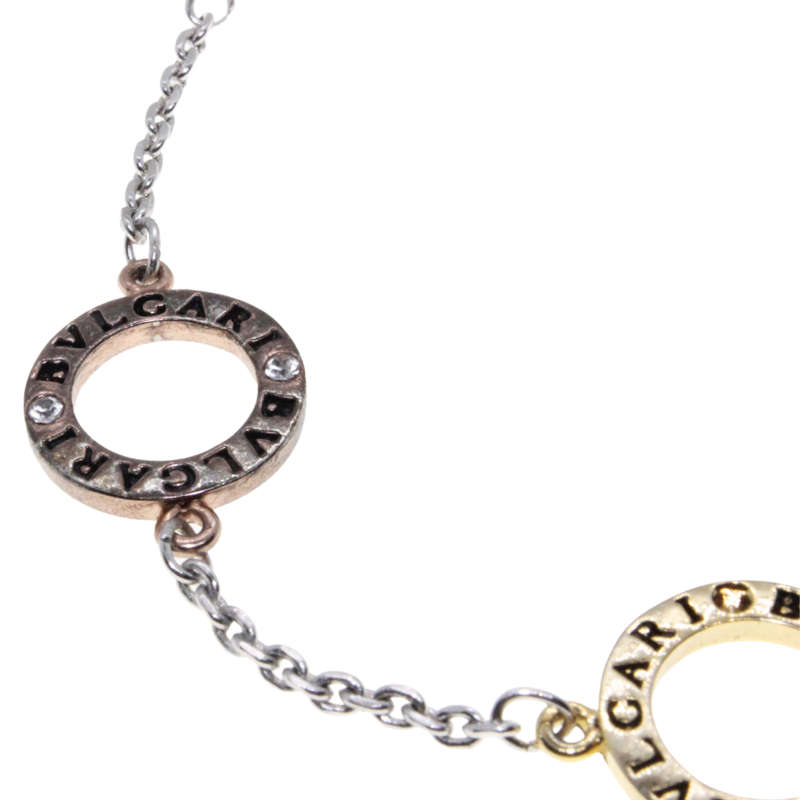 Bracelet - Silver Tone with 3 Bvlgari Stamped Rings and Lobster Claw Clasp - ML2866