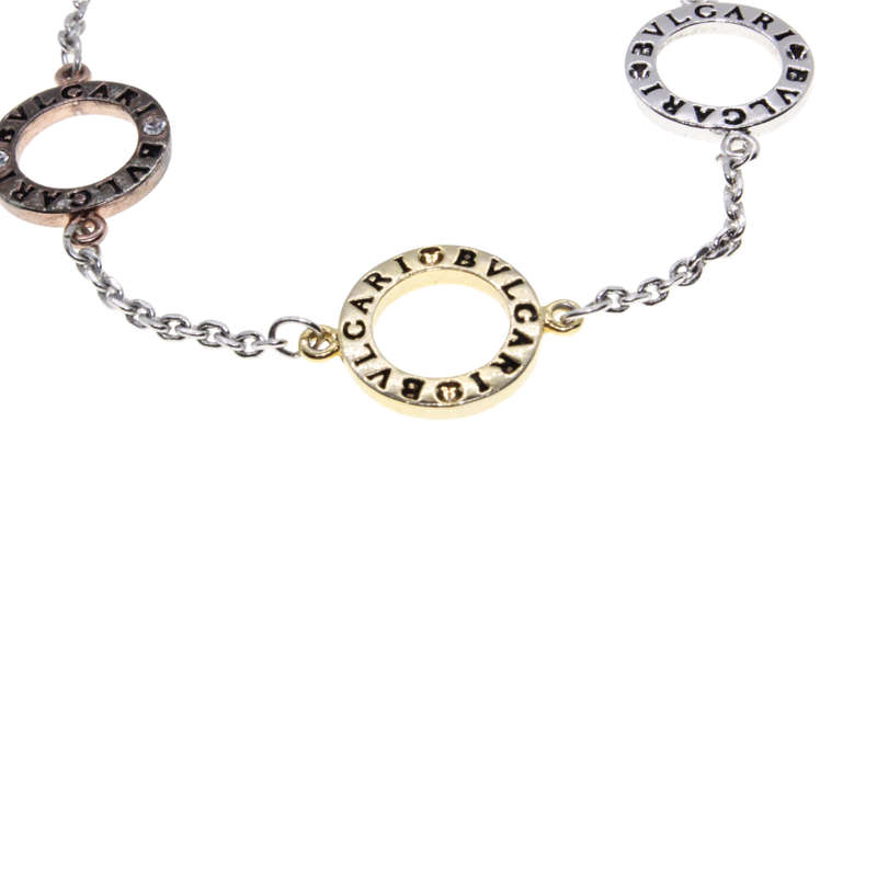 Bracelet - Silver Tone with 3 Bvlgari Stamped Rings and Lobster Claw Clasp - ML2866