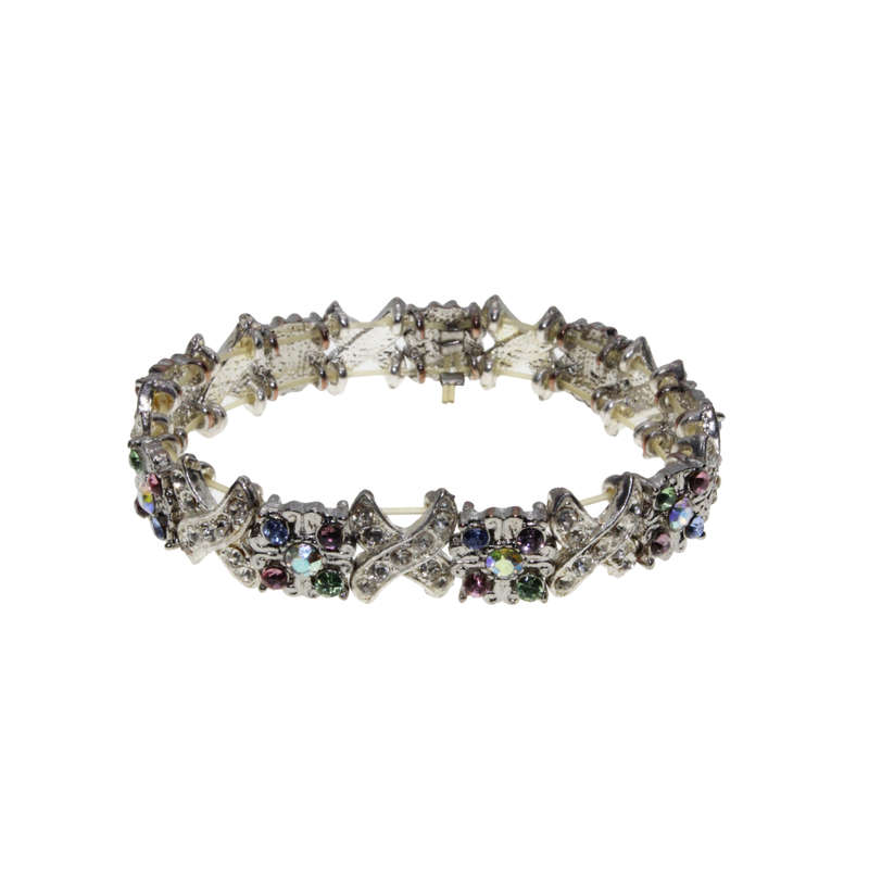 Bracelet - Silver Tone Noughts and Crosses with Floral Style Diamantes - ML2868