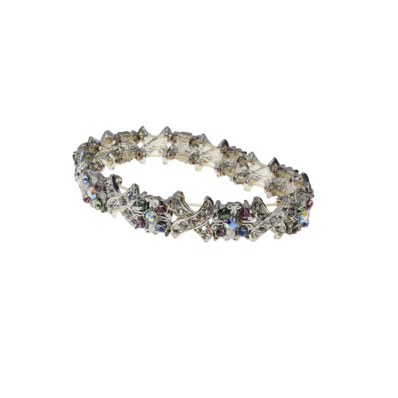 Bracelet - Silver Tone Noughts and Crosses with Floral Style Diamantes - ML2868