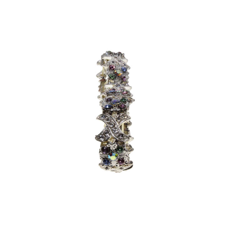 Bracelet - Silver Tone Noughts and Crosses with Floral Style Diamantes - ML2868