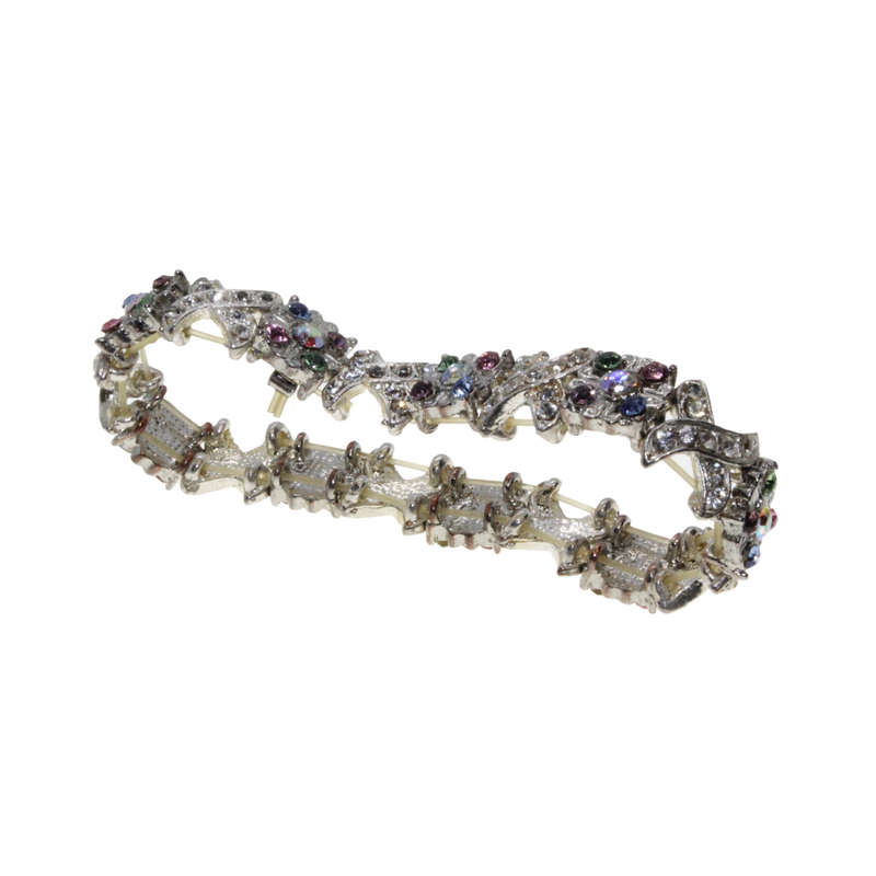 Bracelet - Silver Tone Noughts and Crosses with Floral Style Diamantes - ML2868