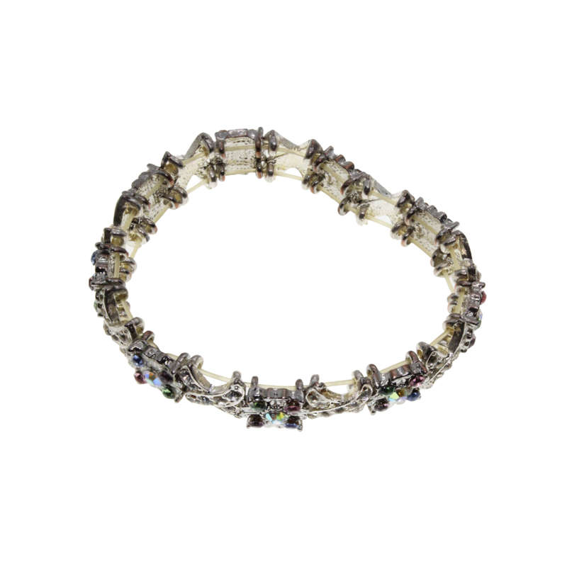 Bracelet - Silver Tone Noughts and Crosses with Floral Style Diamantes - ML2868