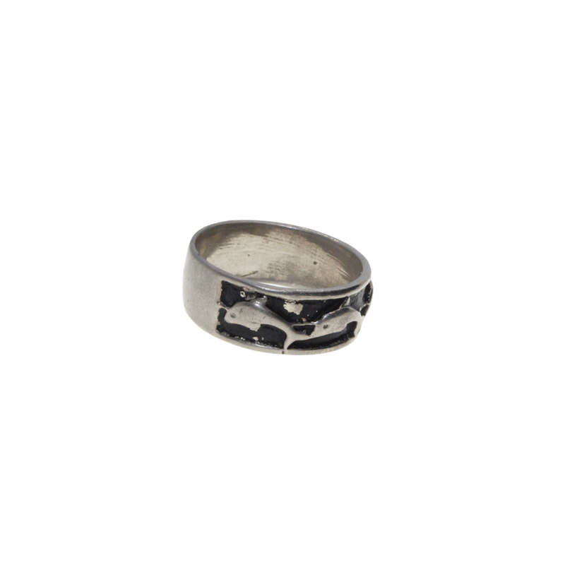 Ring - Silver Tone Band Ring with Dolphins in a Black Inlay - ML2870