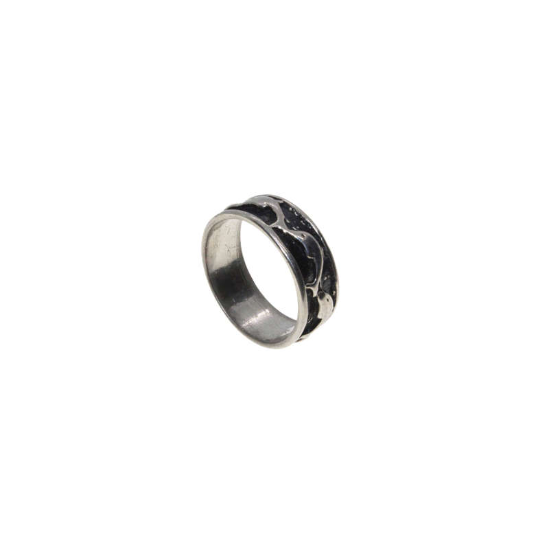 Ring - Silver Tone Band Ring with Dolphins in a Black Inlay - ML2870