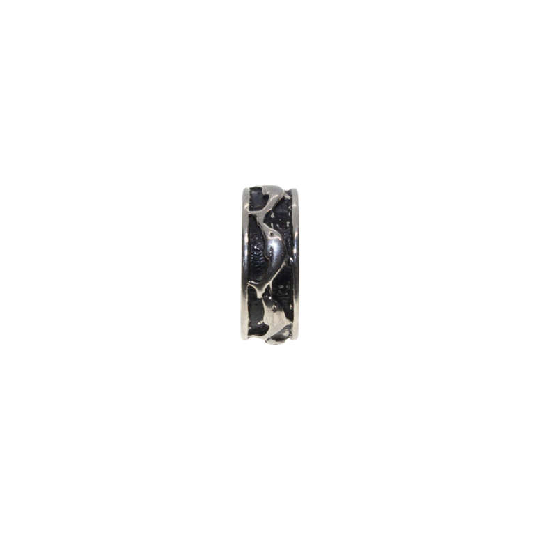Ring - Silver Tone Band Ring with Dolphins in a Black Inlay - ML2870