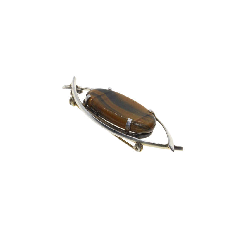 Brooch/Pendant - Vintage Silver Tigers Eye in an Overlap Design - ML2871