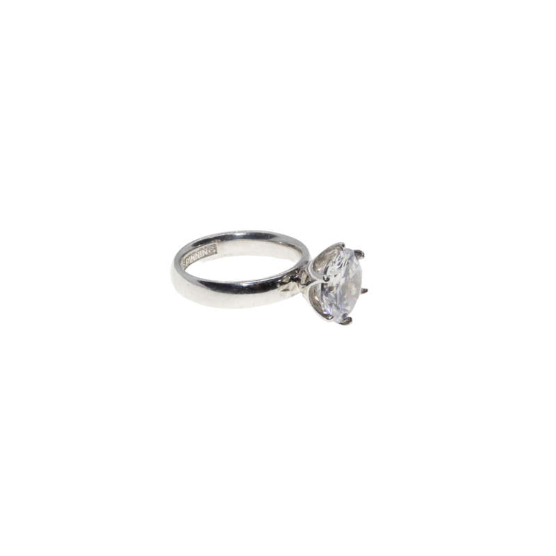 Ring - 925 Silver Ring with Large Clear Stone in Claw Setting. Stamped Spinning - ML2873