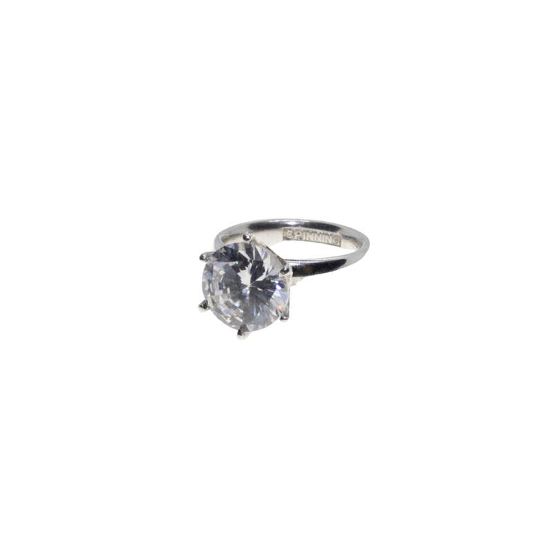 Ring - 925 Silver Ring with Large Clear Stone in Claw Setting. Stamped Spinning - ML2873