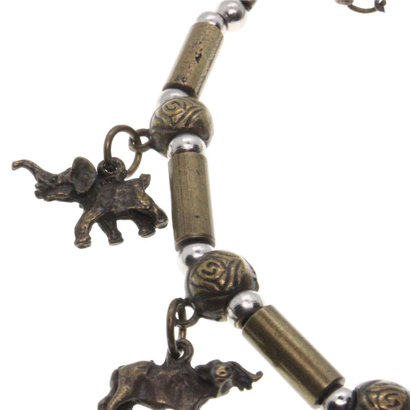 Charm Bracelet - Brass Tone African Bead Design. Big 5 Animal Charms - ML2876