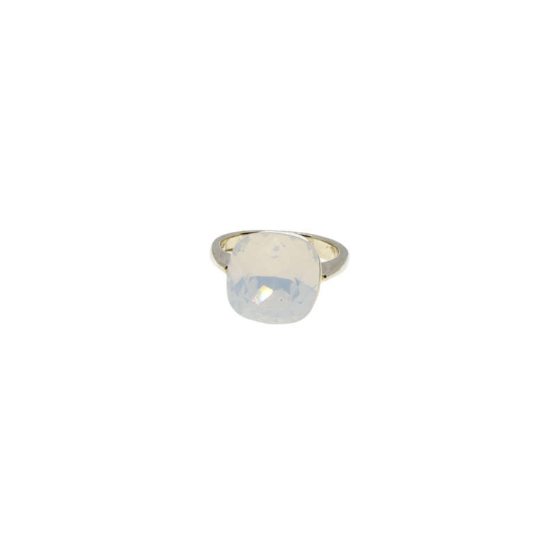 Ring - Gold Tone band with Milky White Large Rhinestone - ML2877