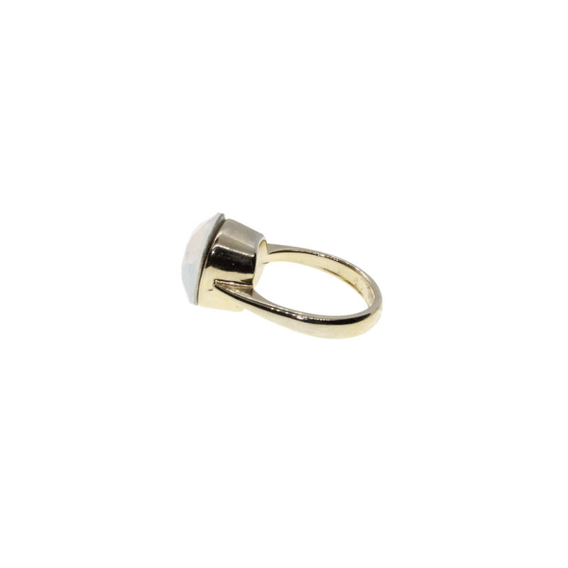 Ring - Gold Tone band with Milky White Large Rhinestone - ML2877