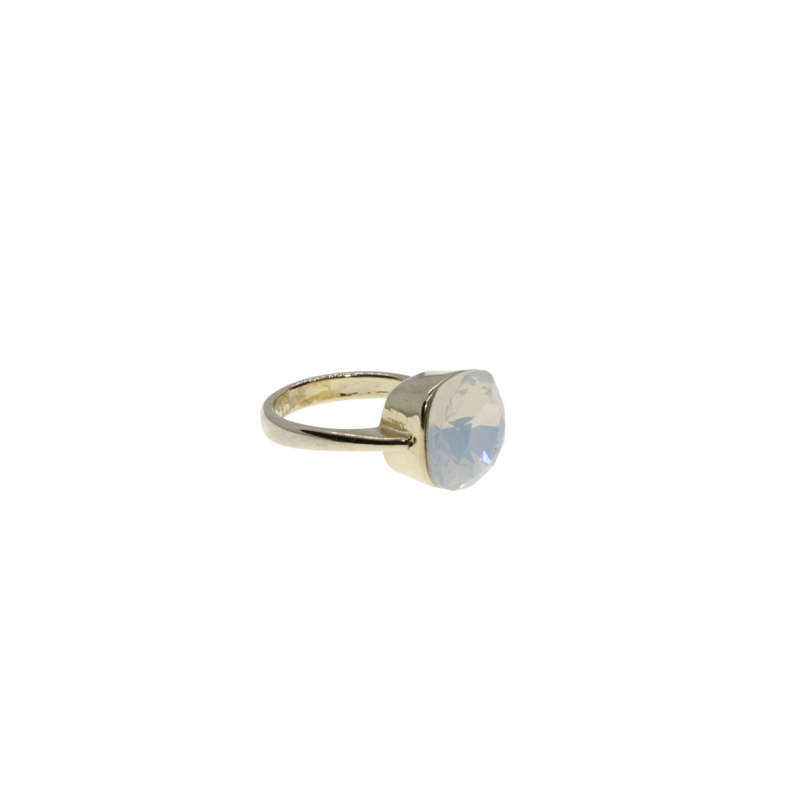 Ring - Gold Tone band with Milky White Large Rhinestone - ML2877