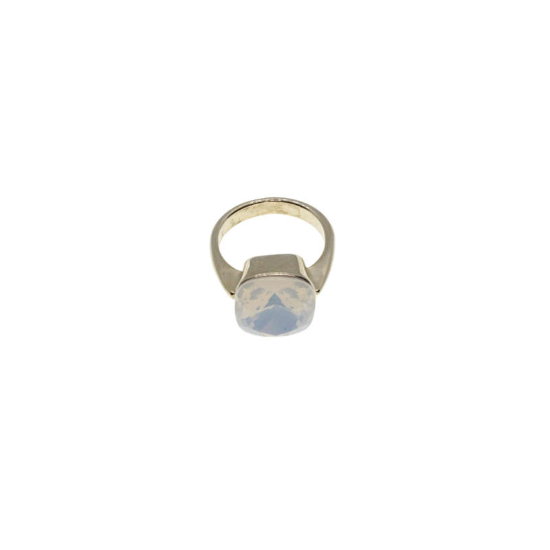 Ring - Gold Tone band with Milky White Large Rhinestone - ML2877