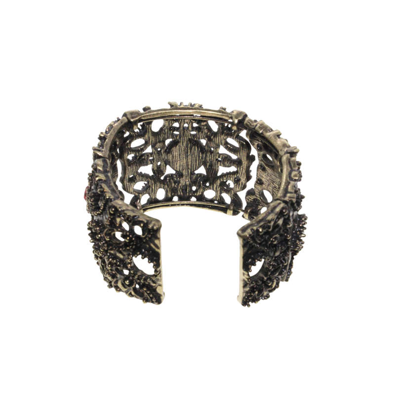 Bangle - Brass Tone Cuff Design. Mulit-Coloured Rhinestones. Large Centred Purple Rhinestone - ML...