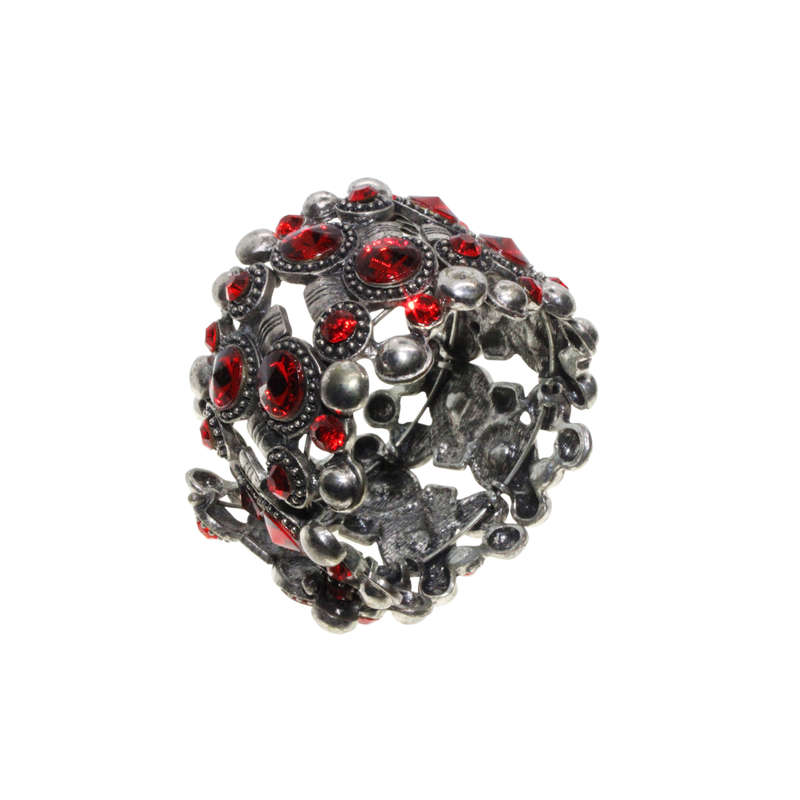 Bangle - Silver Tone Cuff Design. Ruby Red Coloured Assorted Sized Rhinestones - ML2880