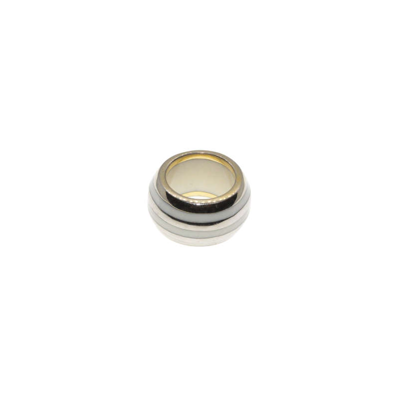 Ring - Silver Tone Chunky Design. Silver Tone & White Enamel Stripes - ML2887