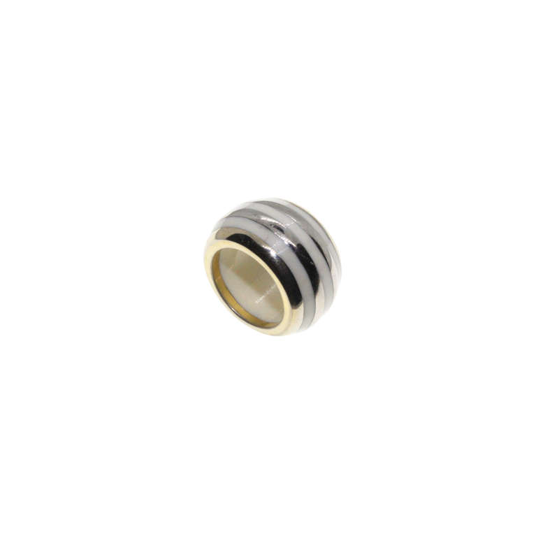 Ring - Silver Tone Chunky Design. Silver Tone & White Enamel Stripes - ML2887