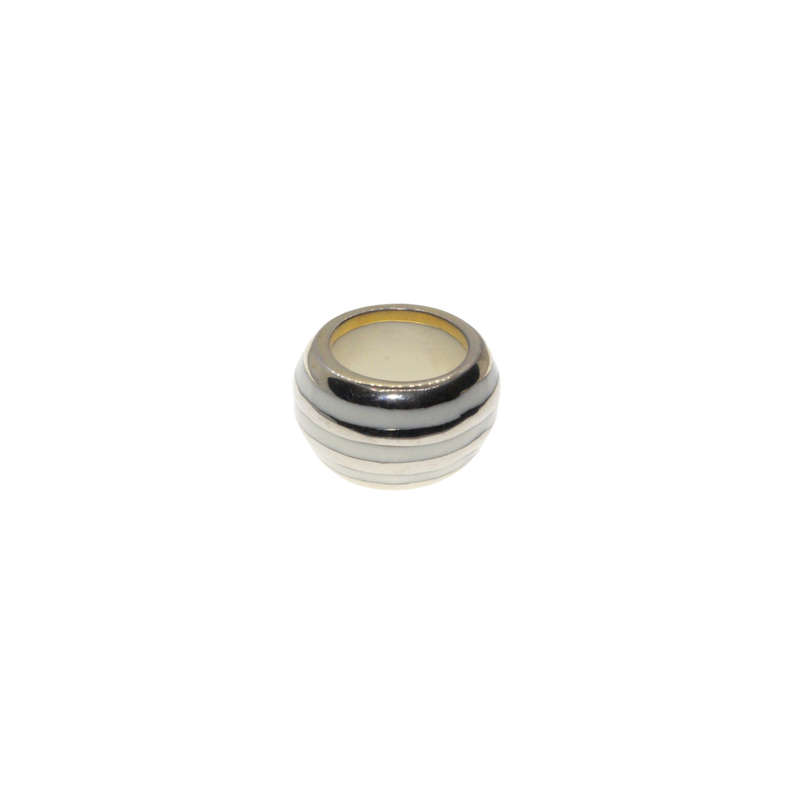 Ring - Silver Tone Chunky Design. Silver Tone & White Enamel Stripes - ML2887