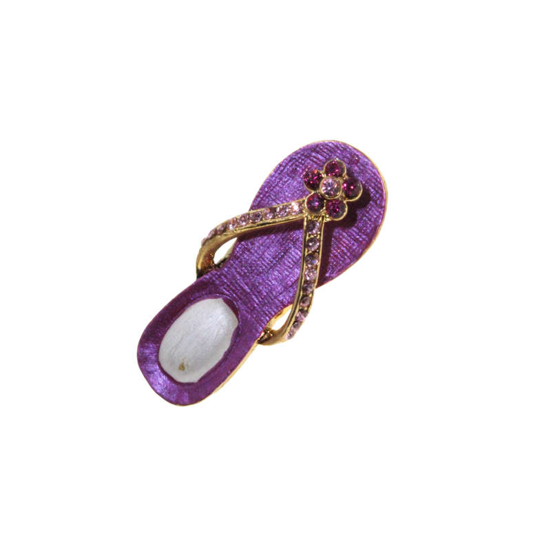 Brooch - Gold Tone Vintage Purple Flip Flop Brooch. Small Purple Diamantes - ML2888