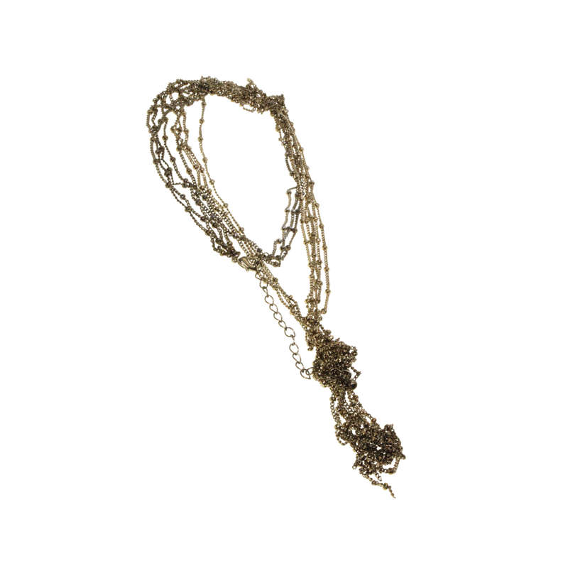 Necklace - Gold Tone 4 Strand Chains with Knot & Tassels - ML2891