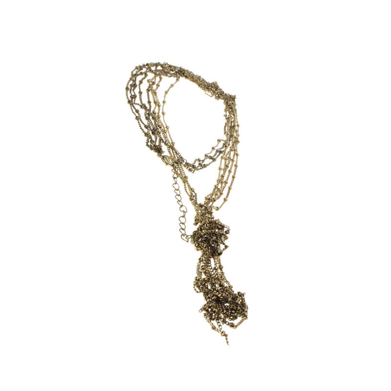 Necklace - Gold Tone 4 Strand Chains with Knot & Tassels - ML2891
