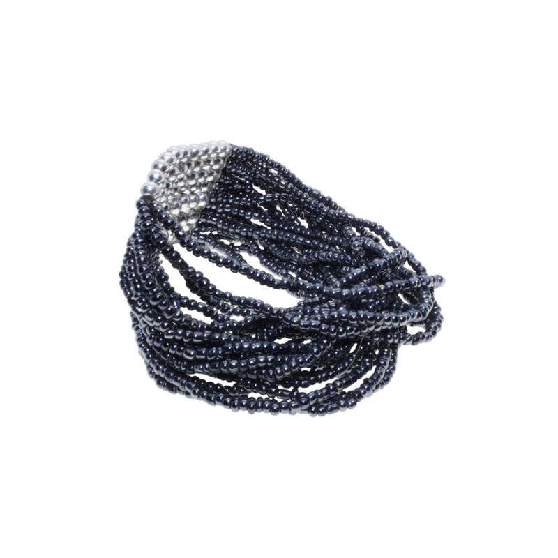 Bracelet - Silver Tone and Blue Coloured Beads. Stretchy Blue Strands & Silver bead strands - ML2896