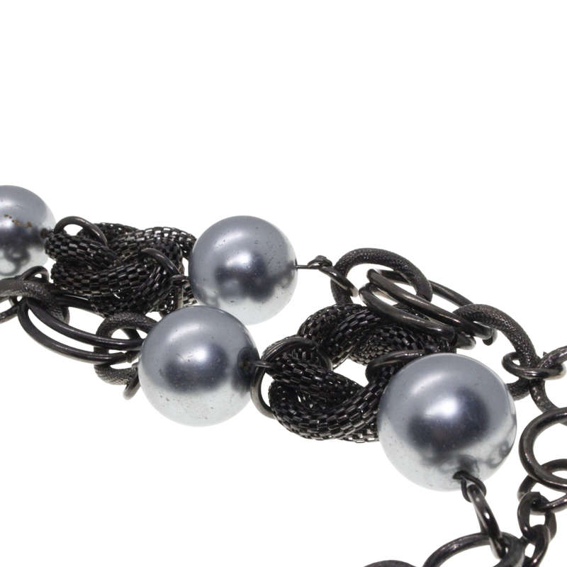 Necklace - Gun Metal Tone Chain Style. Attached by Links and Silver Tone Large Beads - ML2900