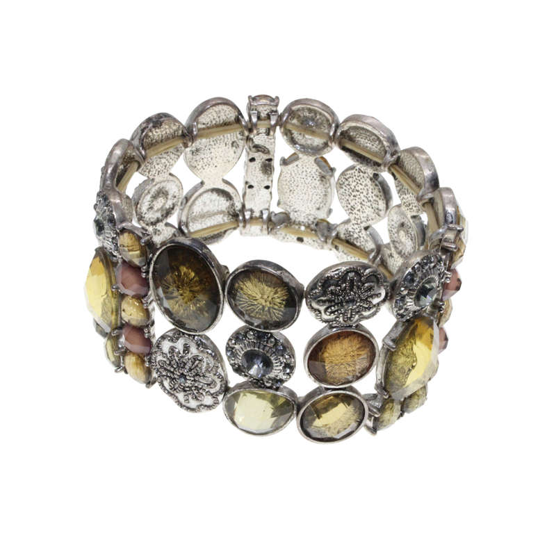 Bracelet - Silver Tone Stretch Design. Bronze Rhinestones and Diamantes. 3 Stack Design - ML2901