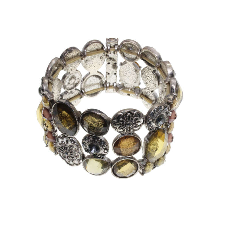 Bracelet - Silver Tone Stretch Design. Bronze Rhinestones and Diamantes. 3 Stack Design - ML2901