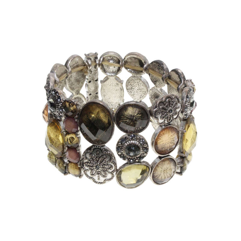 Bracelet - Silver Tone Stretch Design. Bronze Rhinestones and Diamantes. 3 Stack Design - ML2901