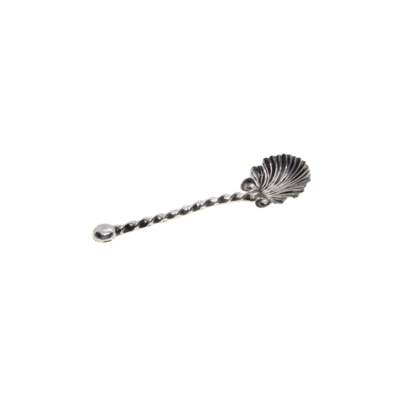 Antique - Sterling Silver Antique Shell Shape Twisted Salt/Mustard Spoon. Marked C & N Sterling. ...