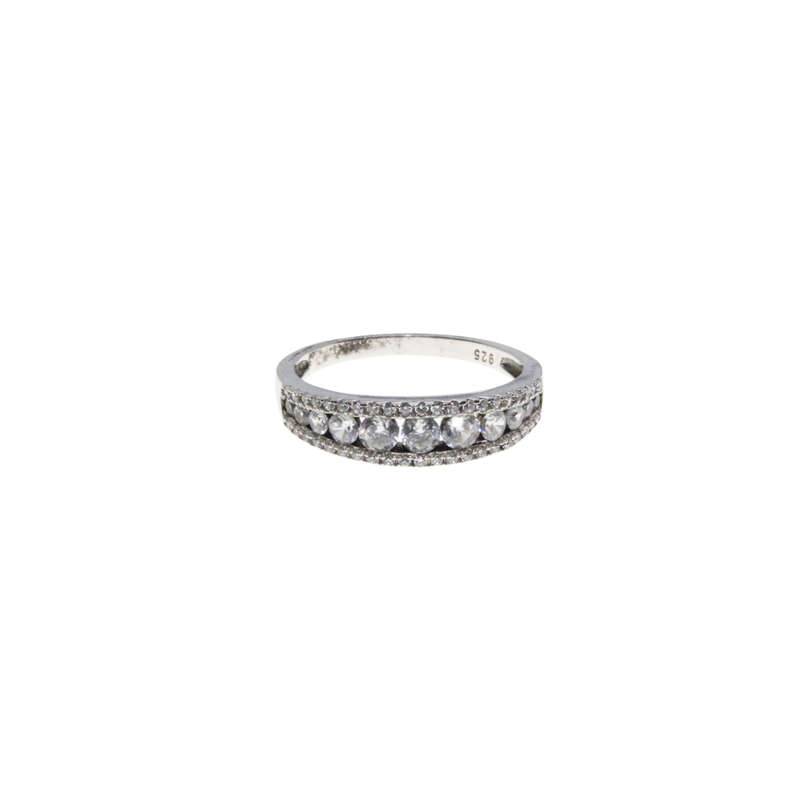 Ring - 925 Silver Band Eternity Ring with various size Diamantes - ML2905