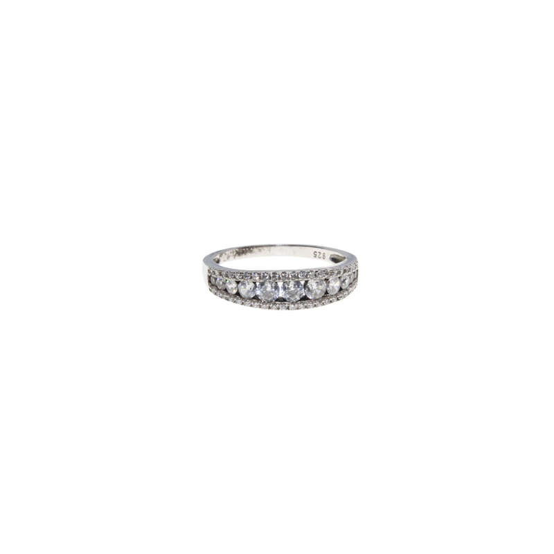Ring - 925 Silver Band Eternity Ring with various size Diamantes - ML2905