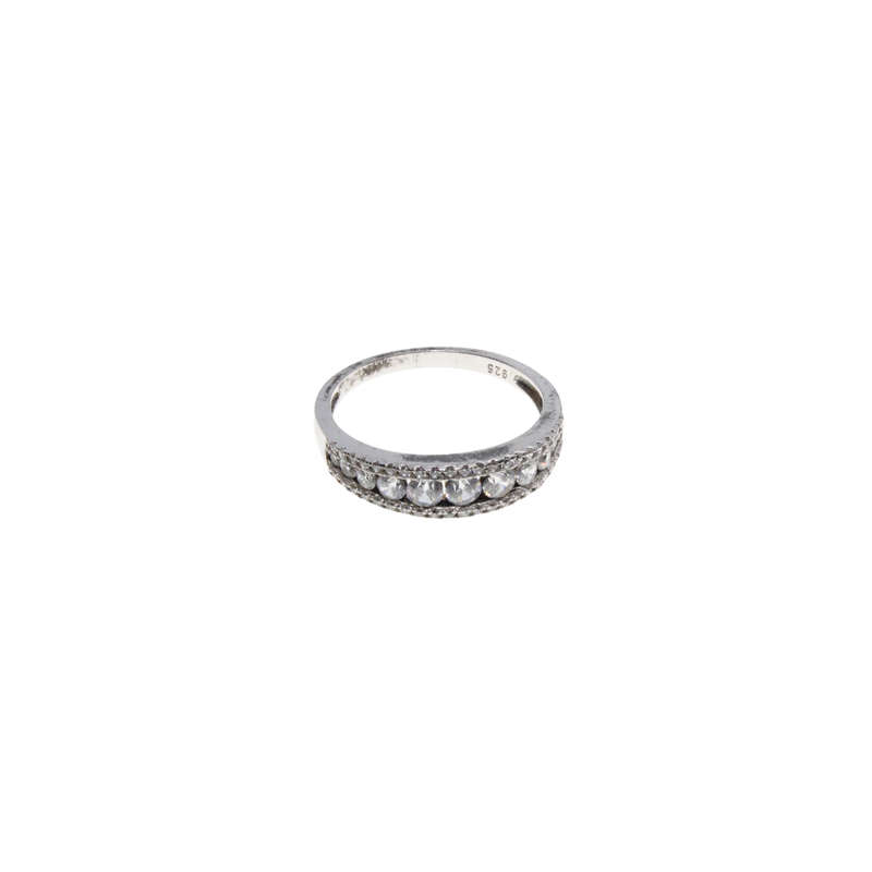 Ring - 925 Silver Band Eternity Ring with various size Diamantes - ML2905