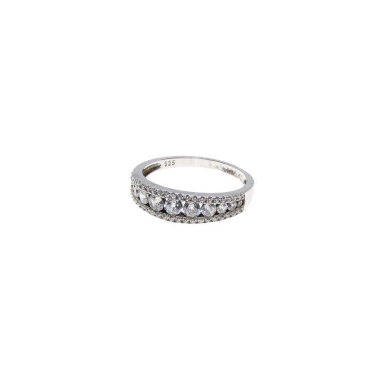 Ring - 925 Silver Band Eternity Ring with various size Diamantes - ML2905